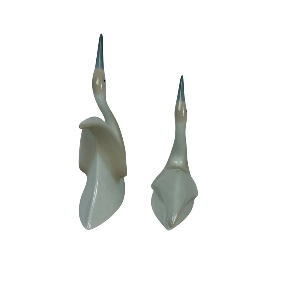 Rare Vintage Mid Century Modern Swan Figurines‎ Set/2 Gray White Blue Beaks